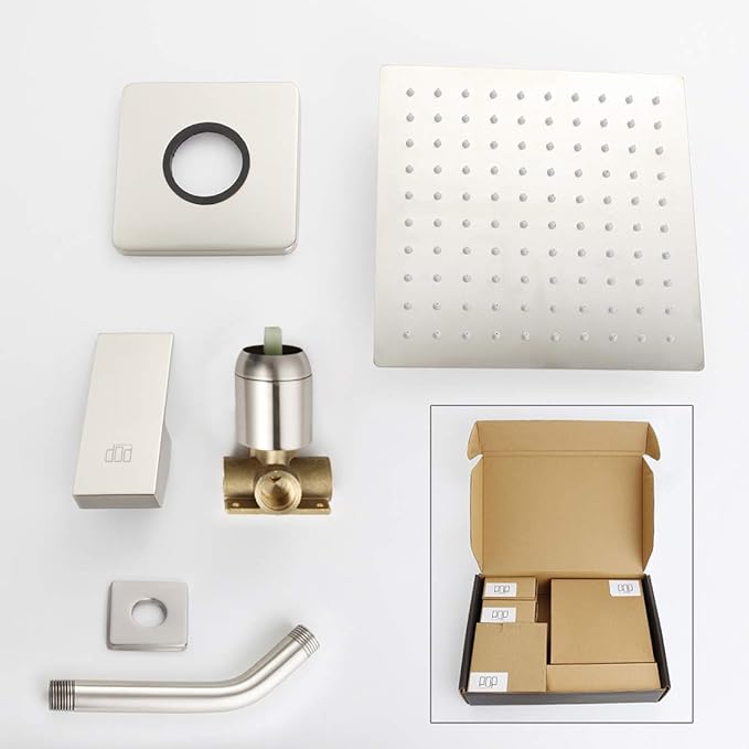 POP SANITARYWARE Shower Only Faucet Set Brushed Nickel, Bathroom Rain Mixer Shower Head Set Wall Mounted Rainfall Shower System Single Handle Shower Trim Kit with Rough-in Valve