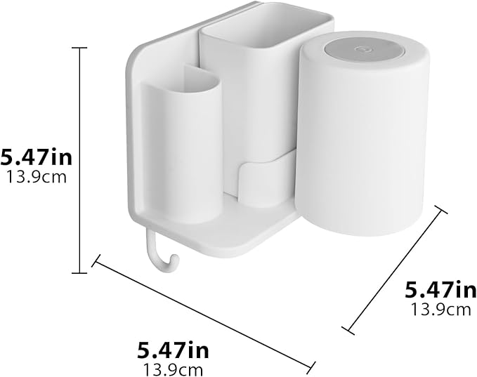 Toothbrush Holders with Mouthwash Cup Wall Mounted for Bathrooms, 2 Slots Bathroom Organizer for Toothpaste, Electric Toothbrush, Razor, Floss, Self Adhesive Toothbrush Hanger Storage for Shower