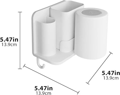 Toothbrush Holders with Mouthwash Cup Wall Mounted for Bathrooms, 2 Slots Bathroom Organizer for Toothpaste, Electric Toothbrush, Razor, Floss, Self Adhesive Toothbrush Hanger Storage for Shower