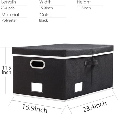 PRANDOM Storage Boxes with Lids [3-Pack] Fabric Collapsible Storage Bins Organizer Containers Baskets Cube with Cover for Home Bedroom Closet Office Nursery Black（23.4X15.9X11.5