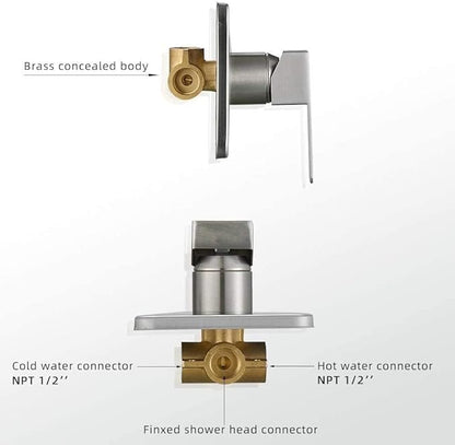 Brushed Nickel Shower Faucet Set Bathroom Luxury Rainfall Shower System with Rain Shower Head Single Function Shower Trim Kit with Rough-in Valve