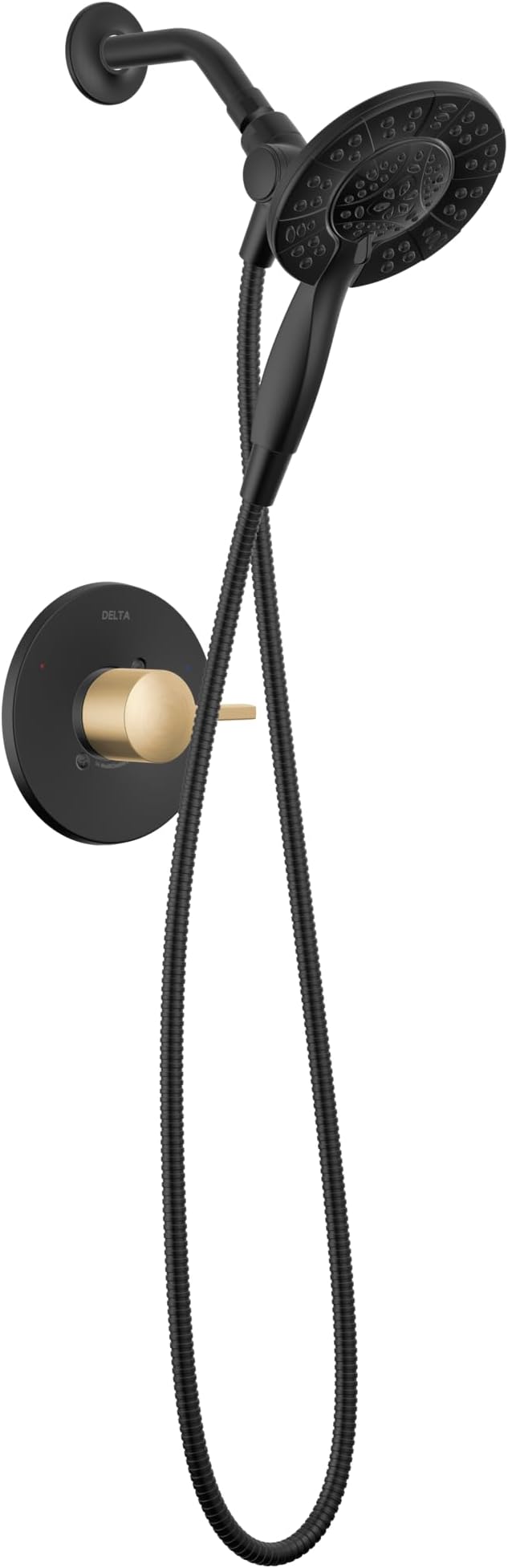 Delta Faucet Albion 14 Series Single-Handle Shower Faucet, Black/Gold Shower Trim Kit with In2ition 2-in-1 Dual Hand Held Shower Head, Matte Black/Champagne Bronze T142855-GZ-I (Valve Not Included)