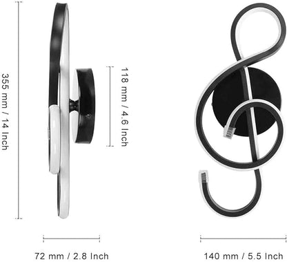 XEYOU 22W Modern Wall Sconce Lighting Indoor LED Creative Wall Light Fixture Music Symbol Art Decoration Wall Lamp for Living Room Bedroom Stair Corridor (Black 6000Kelvin)