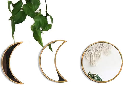 5 pcs Scandinavian Natural Decor Acrylic Moonphase Mirrors Interior Design Moon Phase Mirror Bohemian Wall Decoration for Home Living Room Bedroom Decor - No Need to Punch (Gold)