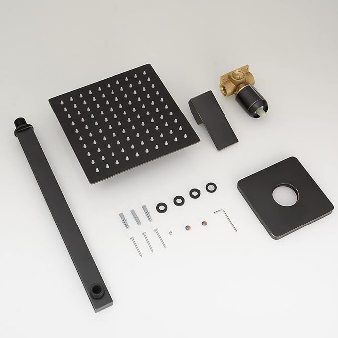 Oil Rubbed Bronze Shower Faucet Set, Single Function Shower Trim Kit with Rough-in Valve, Square Rain Shower Head System Included Extra Long Shower Arm for Bathroom