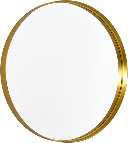 32 Inch Round Bathroom Mirror - Wall Mounted Circle Mirror with Metal Frame, Modern Mirror Suitable for Bathroom, Vanity, Entryway, Living Room, Wall Decor,Gold