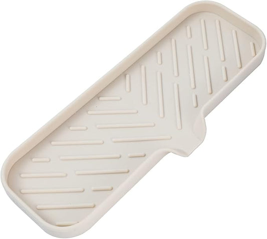 Silicone Bathroom Soap Dishes with Drain Spout-Bathroom and Kitchen Sink Organizer,Sponge Holder,Dish Soap Tray,Perfect for Dispenser,Scrubber,Bottle,Cup on Sink or Counter-Tapioca 12"×4"