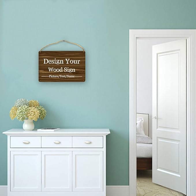 Personalized Wood Board Hanging Door Sign, Custom Welcome Sign Add Your Design, Customized Wall Plaque for Porch, Wall, House, Garden, Yard, Home, Farmhouse, Decor Hanging 11.8x7.8 inch