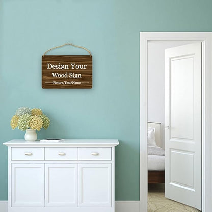 Personalized Wood Board Hanging Door Sign, Custom Welcome Sign Add Your Design, Customized Wall Plaque for Porch, Wall, House, Garden, Yard, Home, Farmhouse, Decor Hanging 11.8x7.8 inch
