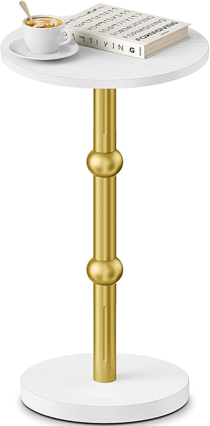 Drink Table, Small Round Side Table for Small Spaces, Modern Accent Round End Tables with Metal Leg, Thickened Wood Pedestal Coffee Tables for Living Room, Bedroom, Narrow Corners,Sofa Couch