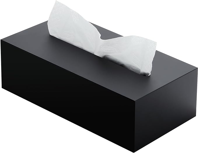 SANRUI Acrylic Facial Tissue Box Cover Holder with Snap Bottom Cover Rectangle Napkin Dispenser Organizer for Bathroom Kitchen and Office Desk (Matt Black)