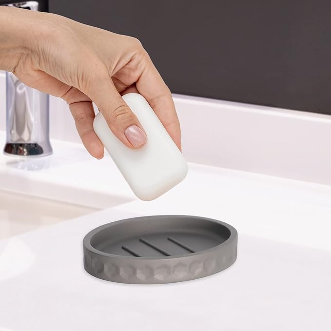 zccz Bathroom Accessory Set, 6 Piece Grey Bathroom Accessories Set with Trash Can, Toothbrush Holder, Toothbrush Cup, Soap Dispenser, Soap Dish, Toilet Brush with Holder, Trash Can, Light Gray