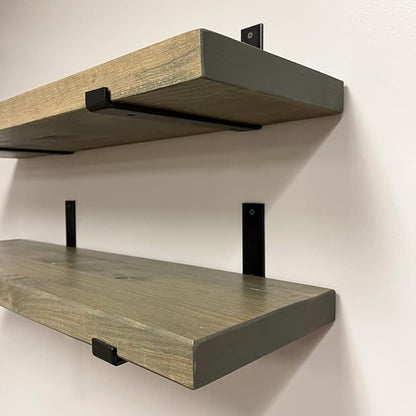 Rustic Shelves with J-Brackets Set of 2, Industrial Shelf, Kitchen Shelves, Solid Wood, Decorative Wall Storage, Heavy Duty, URBANDI (Grey, 24Wx12D)