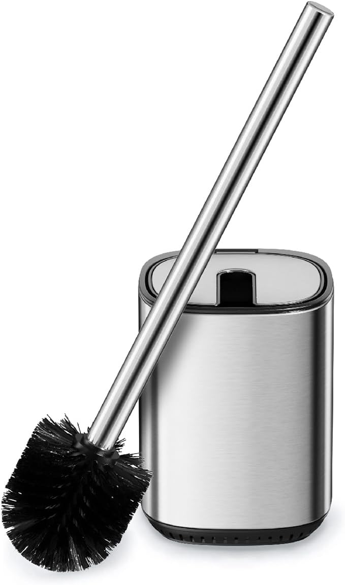 Toilet Brush and Holder Set Toilet Bowl Brush Stainless Steel Automatic Open lid Toilet Bowl Cleaner Brush with Durable Bristle Head Toilet Cleaning Brush for Bathroom