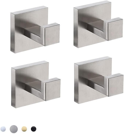 Bathroom Towel Hook 4 Pack, for Kitchen, Bedroom, Hotel - Modern Design Effortless Mounting Towel Hangers, Brushed Finish