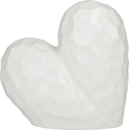 Deco 79 Porcelain Ceramic Heart Decorative Sculpture Dimensional Angled Origami Inspired Home Decor Statue, Accent Figurine 12" x 6" x 11", White