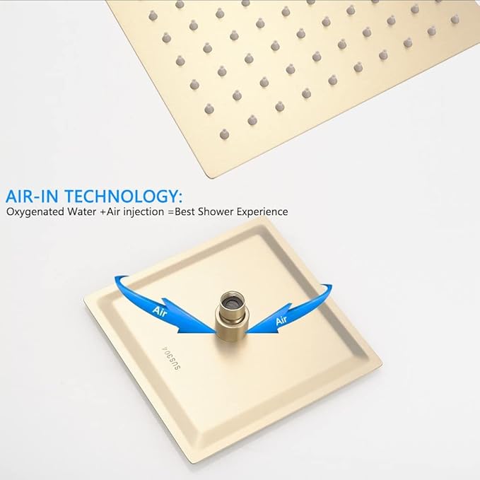 Brushed Gold Shower Faucet Set Bathroom Rainfall 8 Inch Shower Head System Single Handle Shower Trim Kit with Rough-in Valve