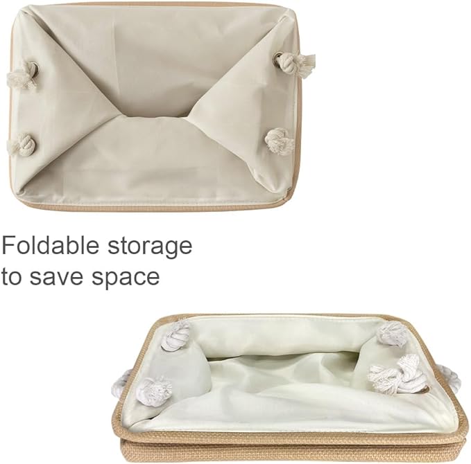 TheWarmHome Organization and Storage Basket for Organizing - 3 Pack 16x12x12 inch Cube Fabric Storage Cubes, Storage Bin for Shelves Gift Closet Organizer Cloth Toy (Beige)