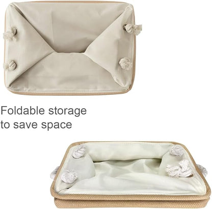 TheWarmHome Organization and Storage Basket for Organizing - 3 Pack 16x12x12 inch Cube Fabric Storage Cubes, Storage Bin for Shelves Gift Closet Organizer Cloth Toy (Beige)