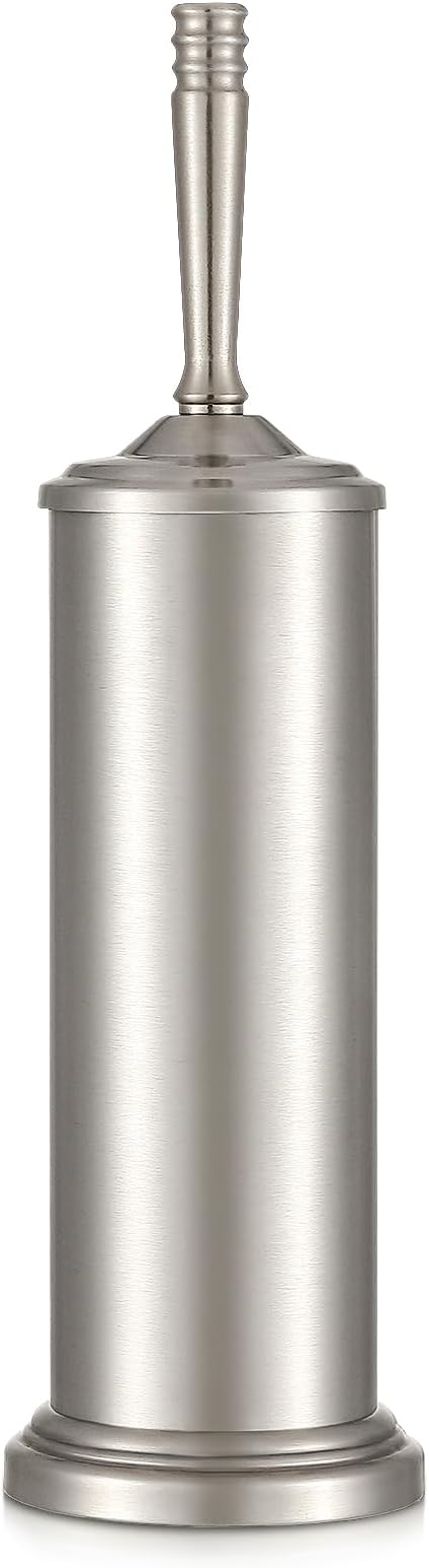 Stain Nickel Toilet Brush and Holder Set, Stainless Steel Toilet Brush for Bathroom,Heavy Duty Silver Toilet Bowl Brush,Deep Cleaning Modern Toilet Cleaner Brush -Space Saving, Covered Brush