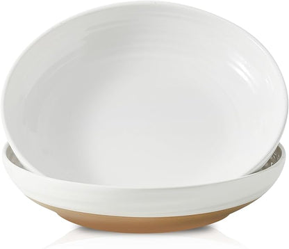 Pasta Bowls 32 OZ,Ceramic Salad Serving Bowls Set of 2,Large 8.7 inch Shallow Bowls Plates for Fruit,Noodle,Dinner,Soup Bowls for Christmas Gift,Dishwasher & Microwave Safe,White
