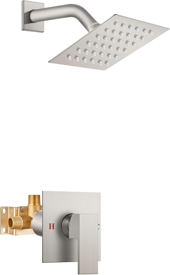 Airuida Shower Faucet Set Bathroom Rain Shower System SUS304 Stainless Steel Single Handle With Male Threads Rough-in Valve Shower Trim Kit 4 Inch Wall Mount Shower Head Brushed Nickel