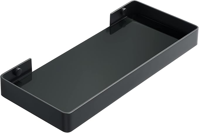 Alise Glass Bathroom Shelf,Black 11.8 Inch Rectangular Floating Shelves for Bathroom, Showers, Vanities, Kitchens,SUS304 Stainless Steel Glass Shelf for Toilet Room Decoration