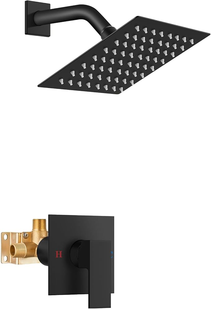 Airuida Shower Faucet Set Bathroom Rain Shower System SUS304 Stainless Steel Single Handle With Male Threads Rough-in Valve Shower Trim Kit 6 Inch Wall Mount Shower Head Matte Black