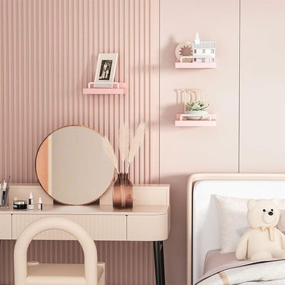 Small Floating Shelf, 6X6 Inches Farmhouse Wall Shelves for Living Room, Bedroom, Picture Frames, Plants, Kitchen, Set of 3 (Pink and White)