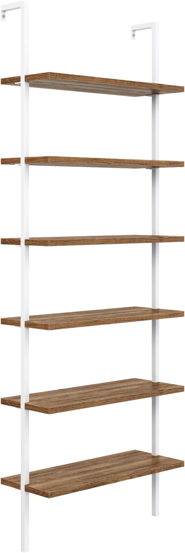 Nathan James Theo 6-Shelf Tall Bookcase, Wall Mount Bookshelf with Natural Wood Finish and Industrial Metal Frame, Rustic Oak/White