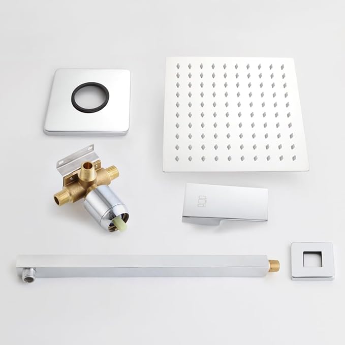 POP SANITARYWARE Shower Faucet Set Chrome Bathroom 10 Inch Rainfall Mixer Shower Head System Wall Mounted Single Handle Shower Trim Kit with Rough-in Valve