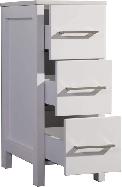 Vanity Art 12 Inch Bathroom Cabinet 3 Dove-Tailed Drawers with Engineered Marble Top Side Storage Organizer Freestanding Single Vanity VA3112-W