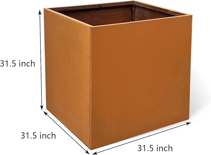Corten Steel Planter Box Metal Outdoor Planter Large Square Cube Rustic Planter Pot Durable Antique Detached for Commercial Residential Tall Plant Patio Deck and Backyard 32 Inch
