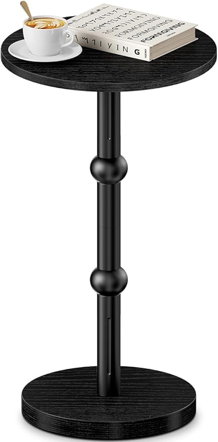 Drink Table, Small Round Side Table for Small Spaces, Modern Accent Round End Tables with Metal Leg, Thickened Wood Pedestal Coffee Tables for Living Room, Bedroom, Narrow Corners,Sofa Couch