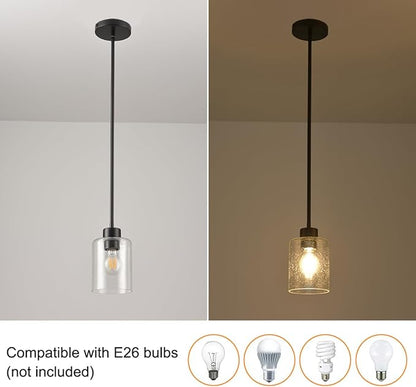 Black Pendant Lights Kitchen Island - Seeded Glass Pendant Light Fixture Multiple Stems Rods 3 Units 12 Inch 3 Units 4 Inch (1 Pack Black Seeded Downrod)