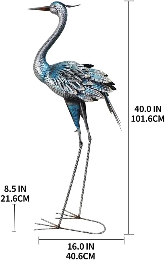 Crane Outdoor Decor Statue, Blue Heron Garden Statue Metal Yard Art Outdoor Decoy, Garden Sculptures & Statues for Yard/Lawn/Pond/Outdoor Decoration, 1Pc