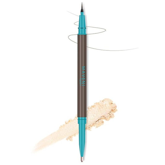 Waterproof Liquid Eyeliner and Contour Stick 2-in-1|Under Eye Highlighter Stick & Stay All Day Makeup with Fine Brush|Smudge-Proof, Transfer-Proof(06Light Brown & Matte Flesh)
