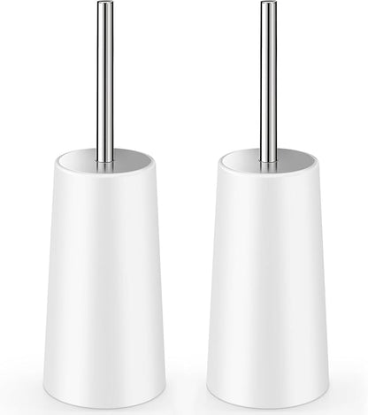Toilet Brush and Holder, 2 Pack Toilet Brush with 304 Stainless Steel Long Handle, Toilet Bowl Brush for Bathroom Toilet-Ergonomic, Elegant,Durable (White)