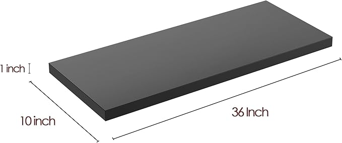 Wall Shelf Set of 2, Black Floating Shelves 36 in W x 10 in D x 1 in H, Wooden Floating Wall Shelf with Invisible Brackets for Living Room/Bedroom/Bathroom/Kitchen Storage and Decor