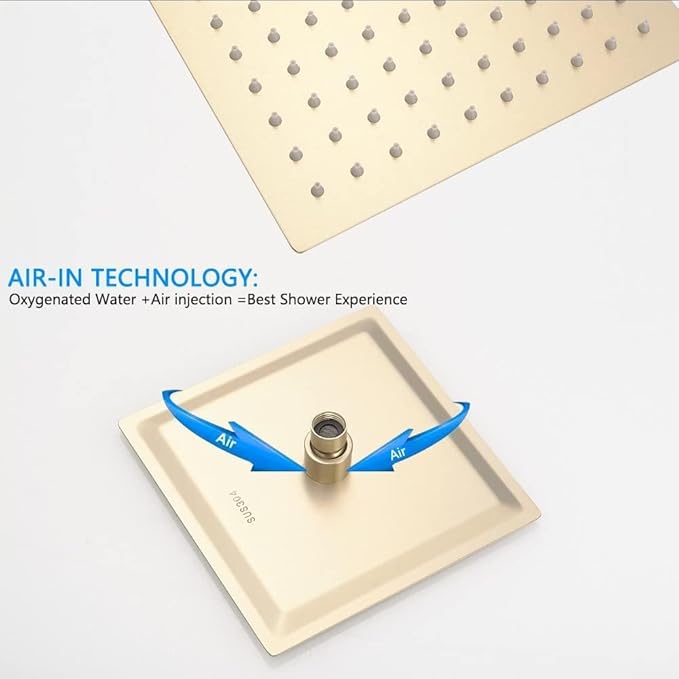 Brushed Gold Shower Faucet Set Bathroom Luxury Rainfall Shower System with Rain Shower Head Single Function Shower Trim Kit with Rough-in Valve