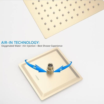 Brushed Gold Shower Faucet Set Bathroom Luxury Rainfall Shower System with Rain Shower Head Single Function Shower Trim Kit with Rough-in Valve