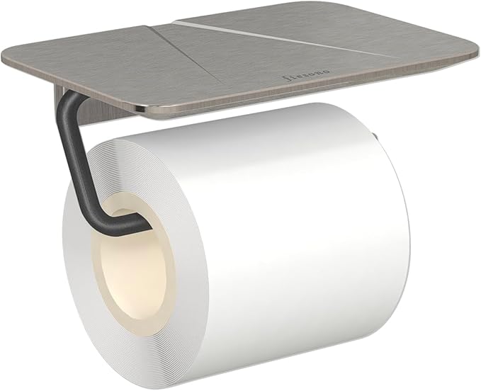 Toilet Paper Holder with Shelf, Stainless Steel Tissue Roll Holder Rust-Proof Brushed Nickel Finish, Adhesive or Wall-Mount with Screws for Bathroom Washroom
