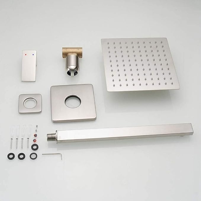 Brushed Nickel Shower Faucet Set Bathroom Luxury Rainfall Shower System with Rain Shower Head Single Function Shower Trim Kit with Rough-in Valve