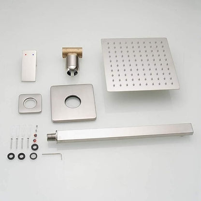Brushed Nickel Shower Faucet Set Bathroom Luxury Rainfall Shower System with Rain Shower Head Single Function Shower Trim Kit with Rough-in Valve