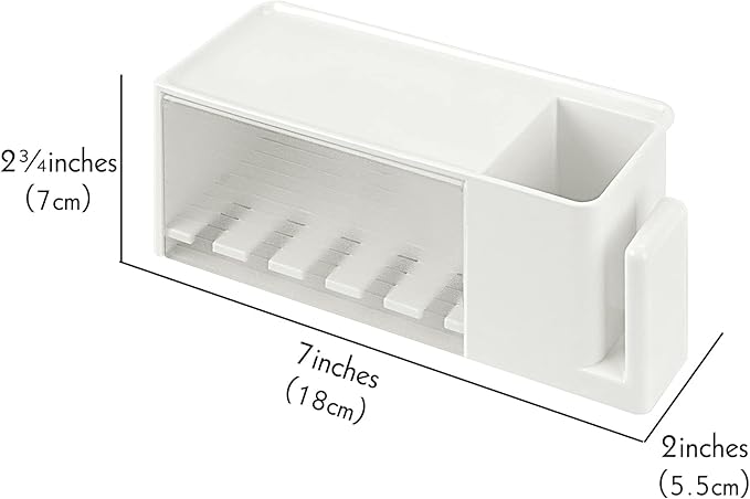 5 Slots Wall Mount Toothbrush Holder with Cover, Self Adhesive Toothbrush Storage Organizer for Shower, Toothpaste & Toothbrush Hanger for Bathroom, Medicine Cabinet, Dorm (White)