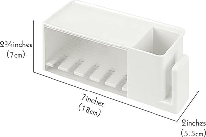 5 Slots Wall Mount Toothbrush Holder with Cover, Self Adhesive Toothbrush Storage Organizer for Shower, Toothpaste & Toothbrush Hanger for Bathroom, Medicine Cabinet, Dorm (White)