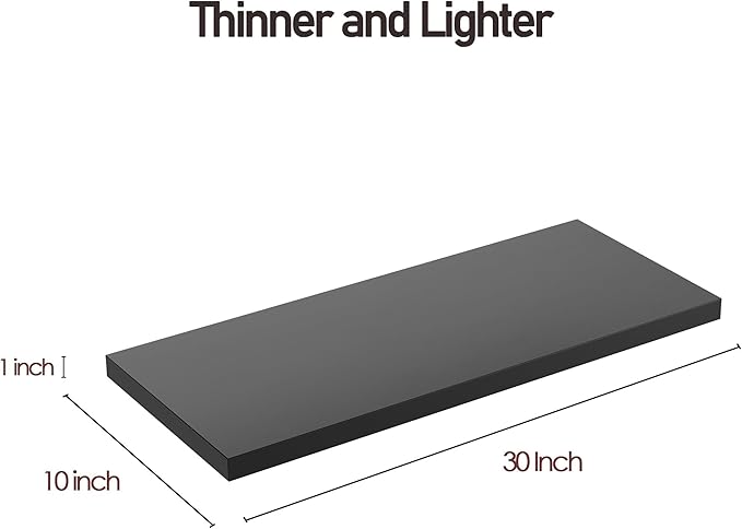 Wall Shelf Set of 2, Black Floating Shelves 30 in W x 10 in D x 1 in H, Wooden Floating Wall Shelf with Invisible Brackets for Living Room/Bedroom/Bathroom/Kitchen Storage and Decor