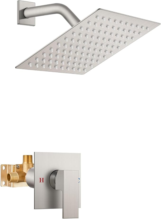 Airuida Shower Faucet Set Bathroom Rain Shower System SUS304 Stainless Steel Single Handle With Male Threads Rough-in Valve Shower Trim Kit 8 Inch Wall Mount Shower Head Brushed Nickel