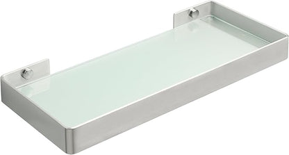 Alise Glass Bathroom Shelf, Brushed Nickel 11.8 Inch Rectangular Floating Shelves for Bathroom, Showers, Vanities, Kitchens,SUS304 Stainless Steel Glass Shelf for Toilet Room Decoration