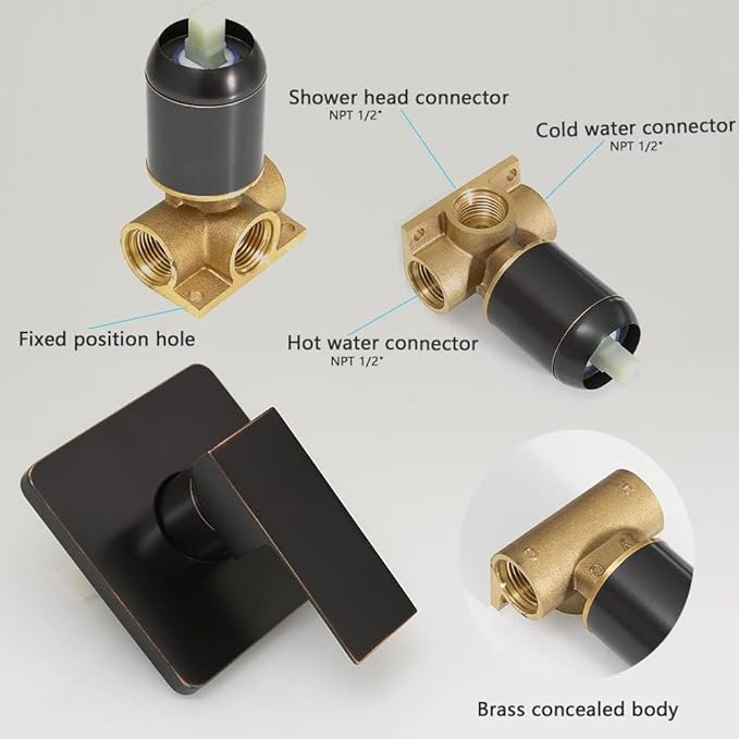 Oil Rubbed Bronze Shower Faucet Set Bathroom Luxury Rainfall Shower System with Rain Shower Head Single Function Shower Trim Kit with Rough-in Valve